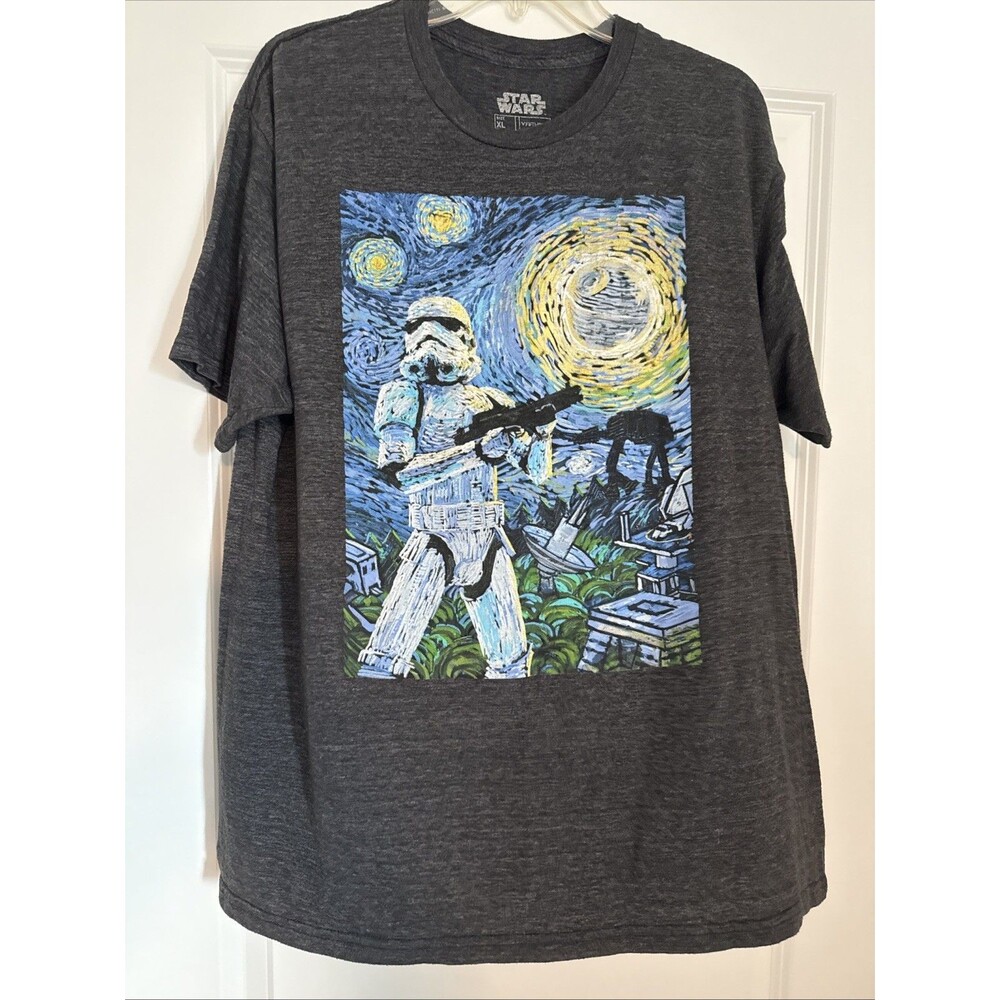 Star Wars Storm Trooper Van Gogh Starry Night MENS XL T-Shirt Charcoal Gray